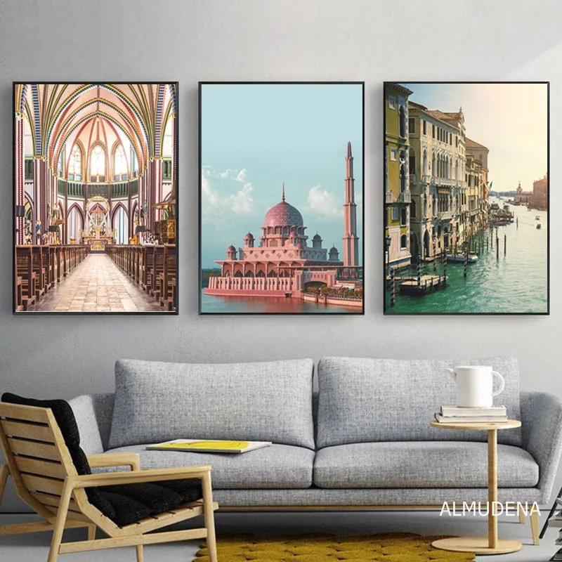 

City Scenery Palace Posters Wall Art Canvas Painting Small Town Nordic Poster Wall Pictures For Living Room Home Decor Unframed