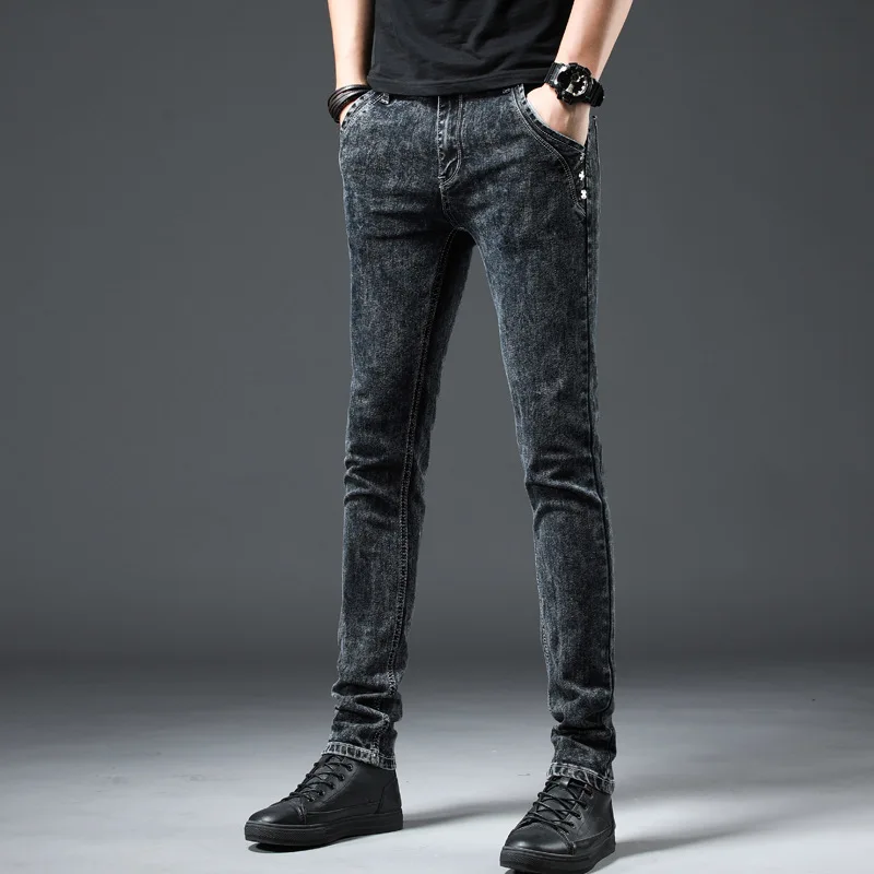 

Washed Snowflake Gray New Jeans Men's Summer Korean Version of The Trend of Stretch Jeans Pants Casual Slim Pants Jeans Trousers