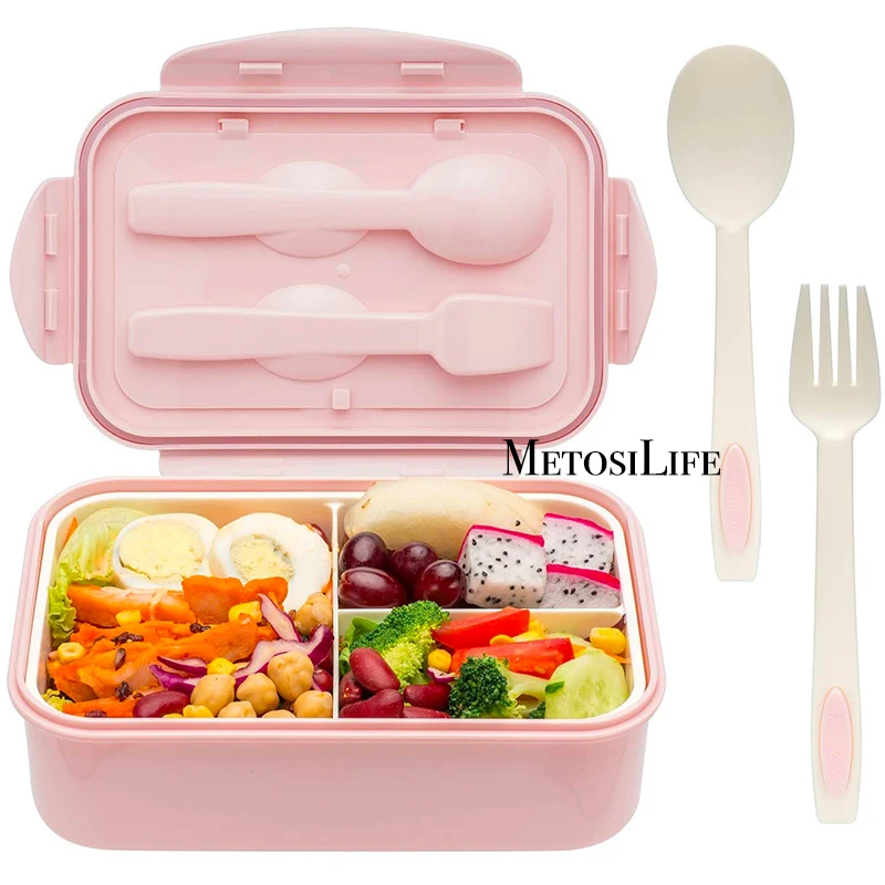 

Bento коробки для взрослых-1400 мл Ланч-бокс для детей с ложкой и вилкой-прочный, герметичный для еды на ходу, без БФА