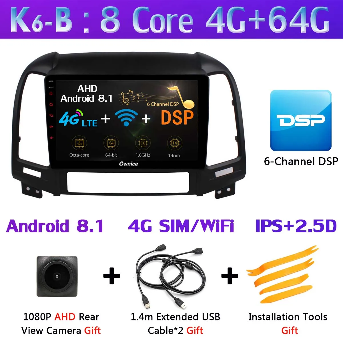 360 ° панорамный Android 9,0 8Core 4G+ 64G Автомобильный мультимедийный плеер для hyundai Santa Fe SantaFE 2006-2012 gps компактное минирадио SPDIF CarPlay - Color: K6-B