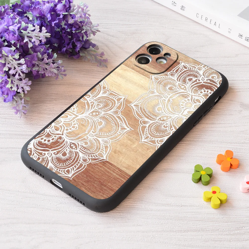 

For iPhone White Doodles On Blonde Wood Print Soft Matt Apple Case