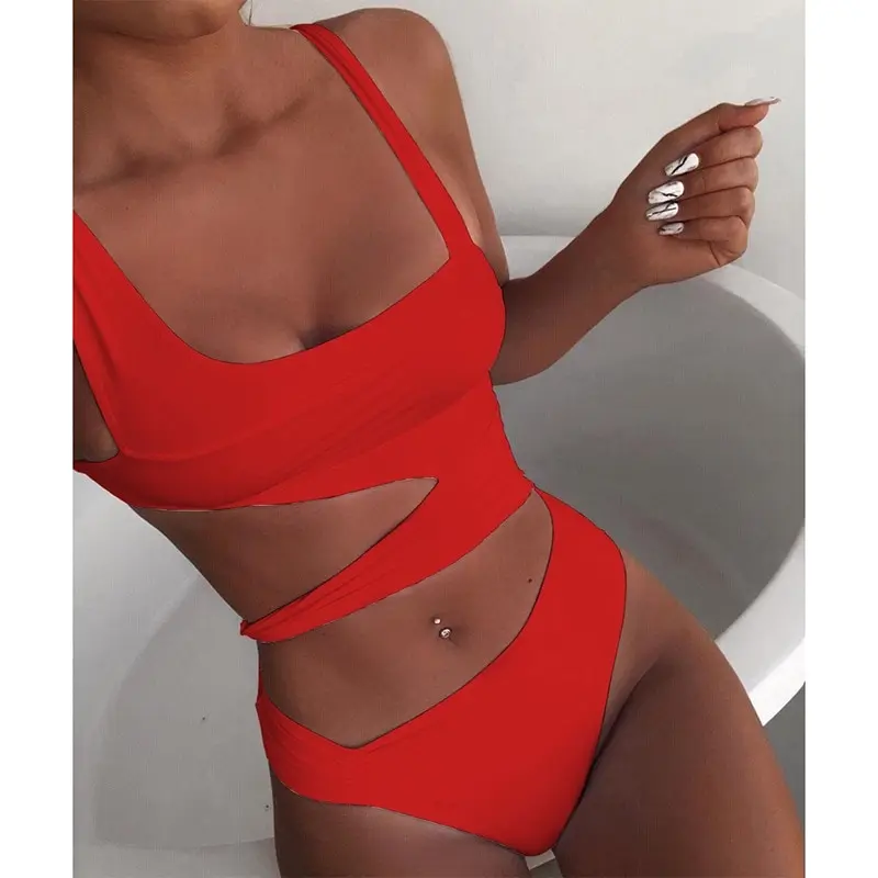

New Sexy Women's Ropa Mujer Solid Piece Of Swimsuit Bikini Swimwear Push Up Summer Beachwear Bathing Suit