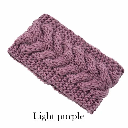 Light purple Зимняя теплая вязаная повязка на голову для женщин, шерстяная повязка на голову с вязаным узлом, тюрбан, повязка на голову для ушей, теплые повязки на голову, женские аксессуары для волос - Цвет: Light purple