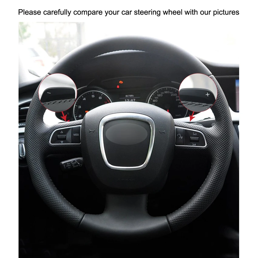 Черные чехлы рулевого колеса автомобиля из искусственной кожи PU для Audi A3 8P Sportback A4