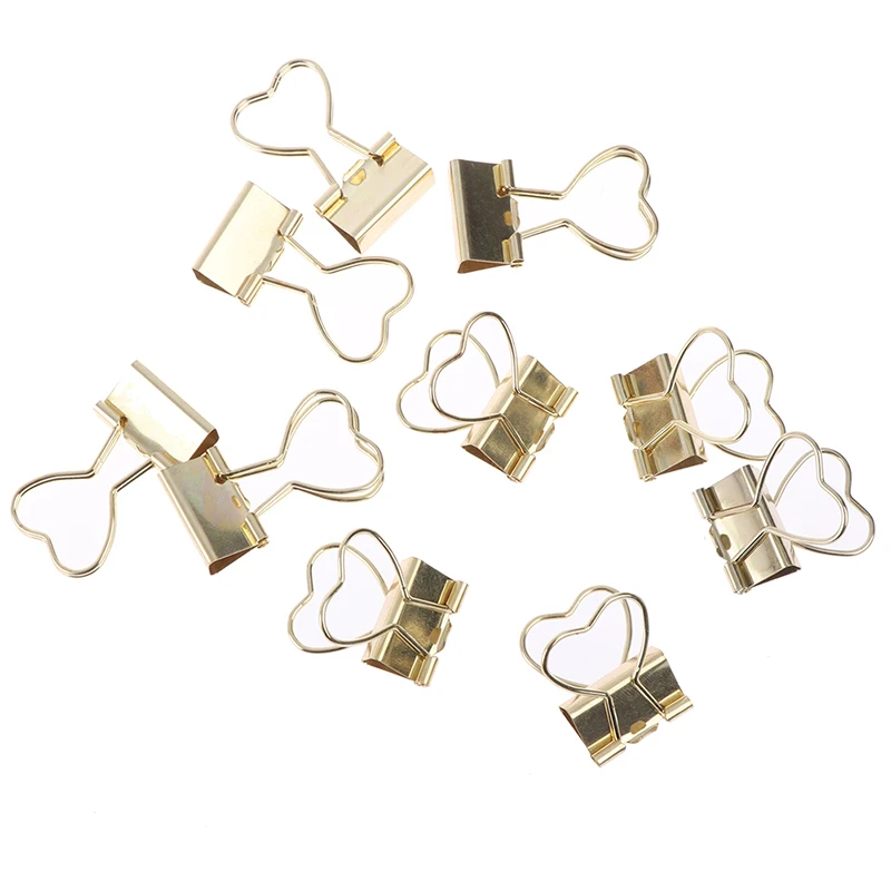 

10pcs Gold Rose Gold Binder Clip Papelaria Hollow Out Heart Shape Metal Binder Clips Photos Tickets Notes Letter Paper Clip
