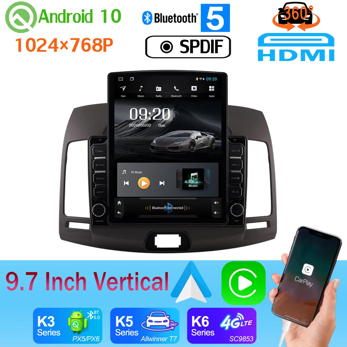 Вертикальный мультимедийный плеер на Android 10 9 7 дюйма для Hyundai Elantra 2007 2016