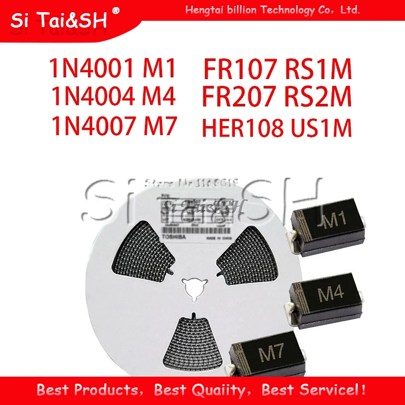 100 шт. Диод выпрямитель SMA 1N4001 M1 1N4004 M4 1N4007 M7 FR107 RS1M FR207 RS2M HER108 US1M SF18 ES1J SF14 ES1D|Диоды| |
