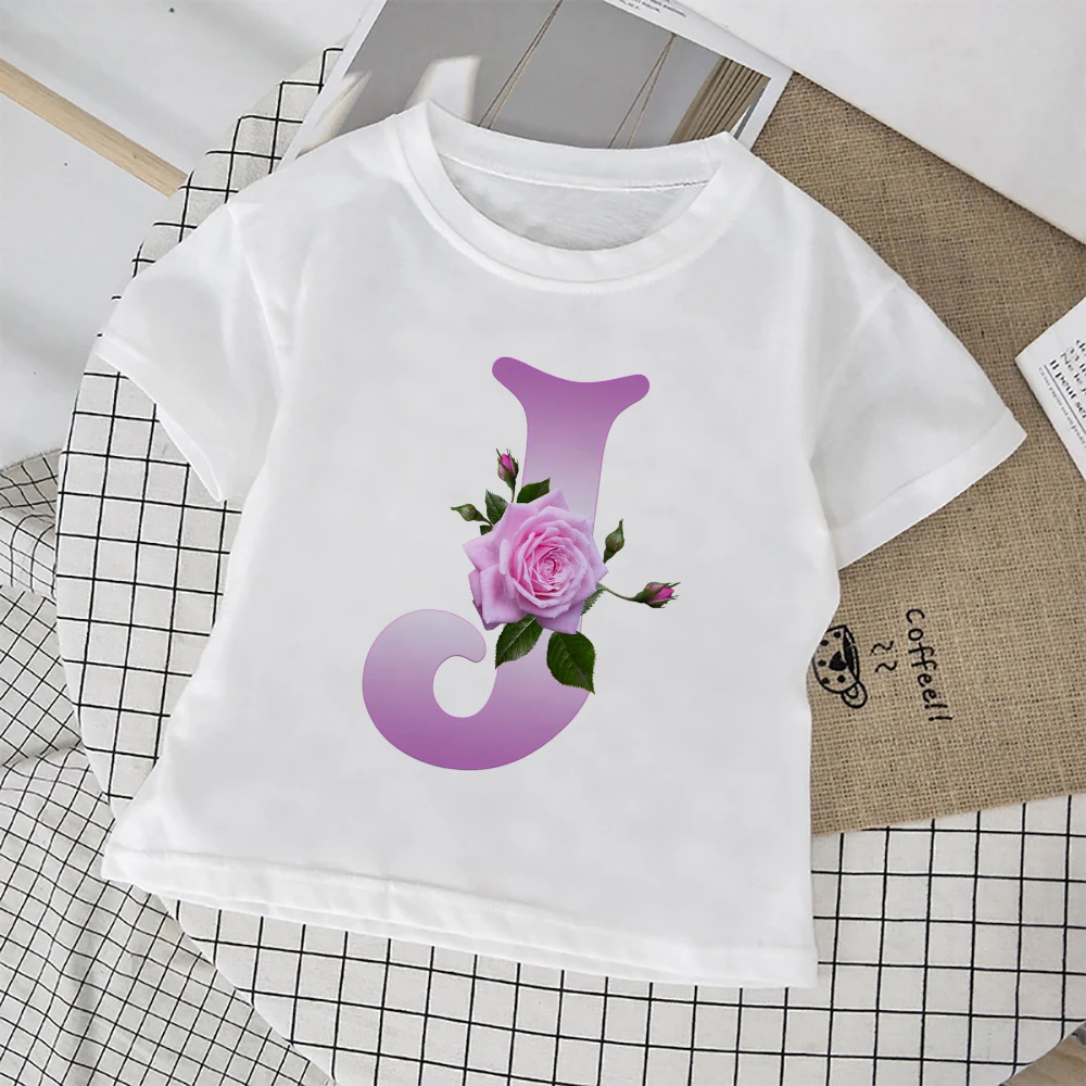 

Rose Letter Printed Fashion Girls Clothes Kawaii Japan Harajuku Kids T-shirt Oversize Urban Casual Summer Child Tops Dropship