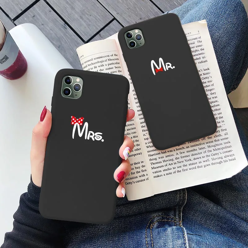 

Romantic Bow Mrs Mr right Phone Case For iPhone 12 6 6S 8 7 Plus X XR XS MAX Couples back Soft Phone Cover 11 13 Pro Max