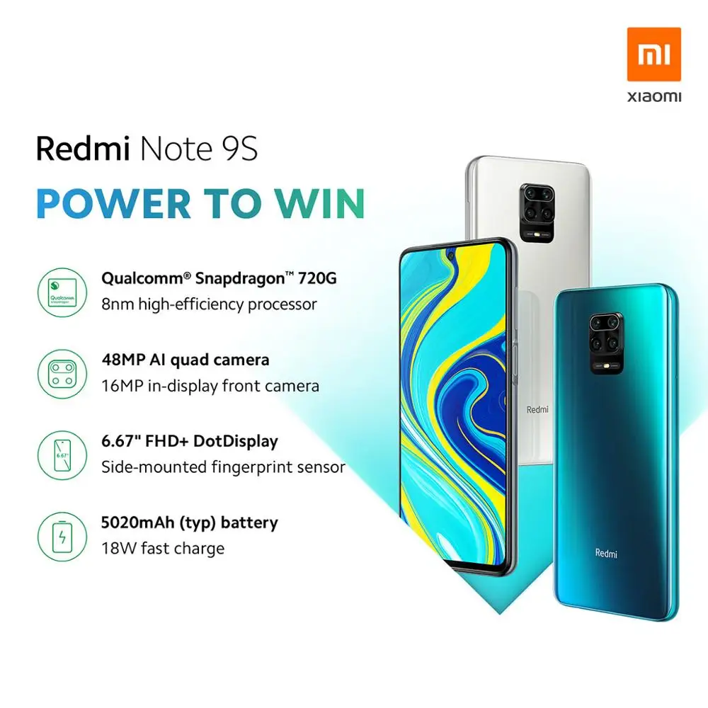 Глобальная версия смартфона Xiaomi Redmi Note 9S 128 ГБ 6 Восьмиядерный Snapdragon 720G 5020 мАч 48MP Quad