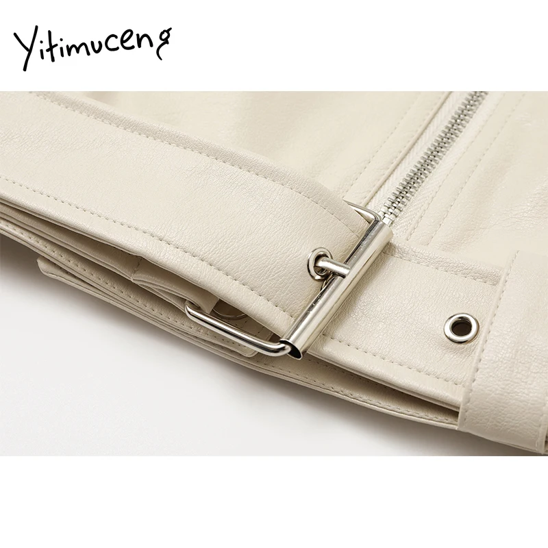 

Yitimuceng Faux Leather Jacket Women Winter Fall 2020 Women Coats and Jackets Women Zipper Beige Black Womens Leather Jacket