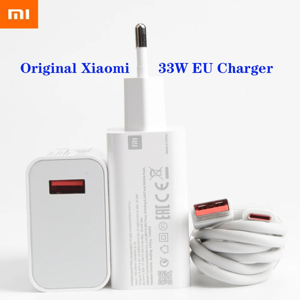 

33W charger xiaomi EU Turbo Charger type C cable For Xiaomi Redmi note 9 pro POCO X3 NFC Mi 10 9 9t pro note 10 10X Lite