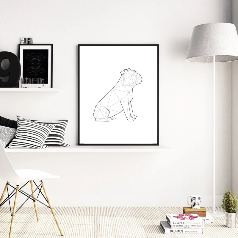 English Bulldog Sitting Print Dog Abstract Geometric Wall Art Canvas Painting Poster Minimalist Living Room Decor Pet Lover Gift | Дом и сад