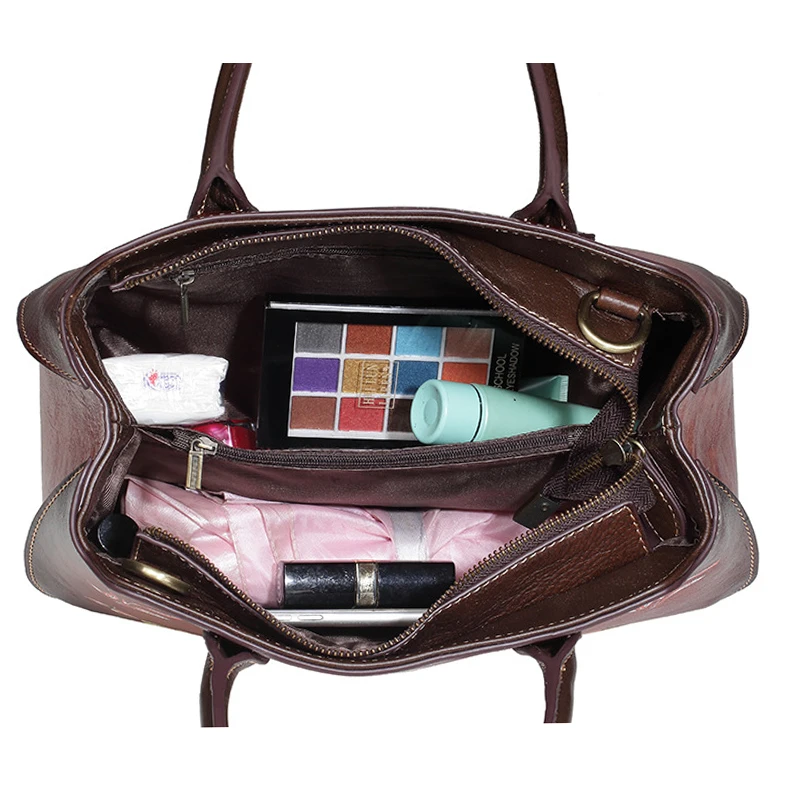 Женская сумка тоут из натуральной кожи с перекрестными ремешками в стиле ретро