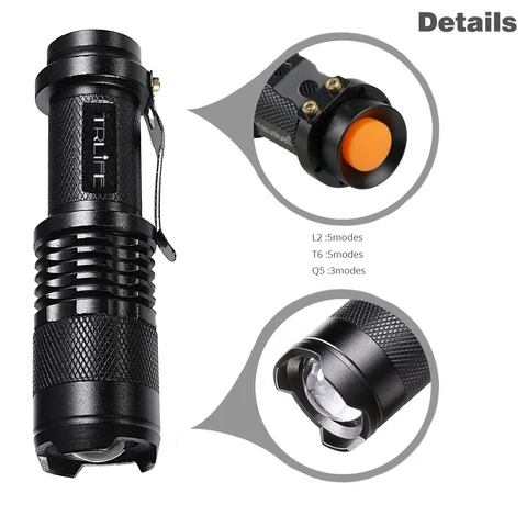 TRLIFE Мини-фонарик Q5 T6 черный