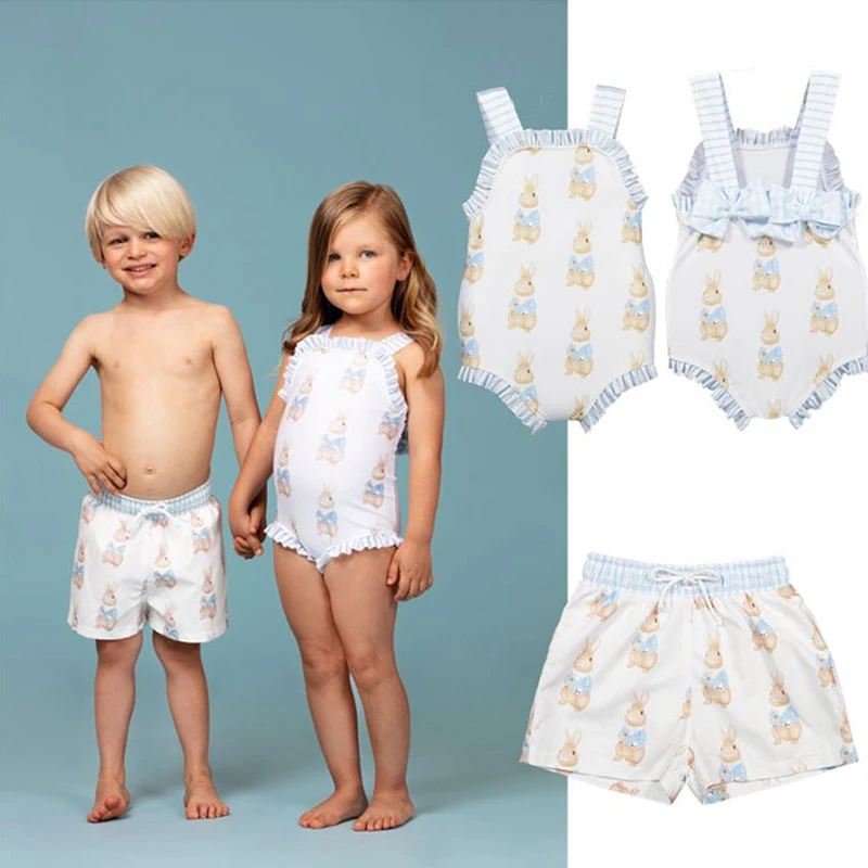 Children Summer Swimwear Girls Swimsuit Boys Pant Kids Lovely Trunks Hawaii Clothes Bikini Beach Shorts Sister Brother Matching | Детская