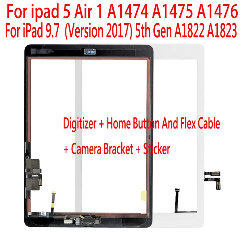 

Новый 10 шт. сенсорный экран для iPad 9,7 A1822 A1823 в сборе с кнопкой Home для iPad 5 Air 1 A1474 A1475 A1476 Замена
