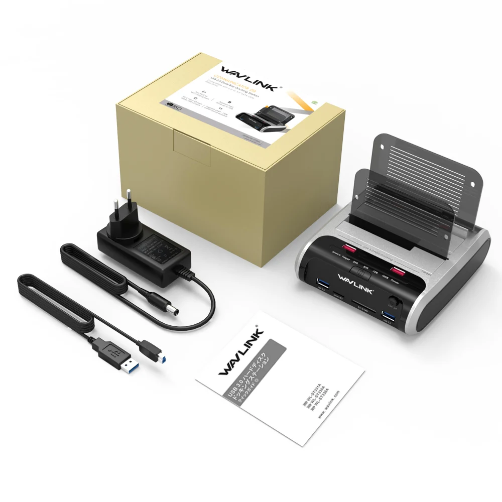 Wavlink 2.5 3.5 inch USB 3.0 to SATA Dual-Bay Hard Drive Docking Station w/ Offline Clone&ampUASP Card Reader for 2.5&quot&amp3.5&quot HDD SSD |