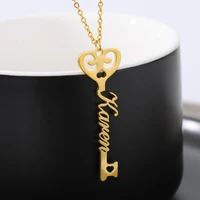 custom key name necklace personalized heart neck pendants necklaces for women stainless steel nameplate choker gifts for lovers