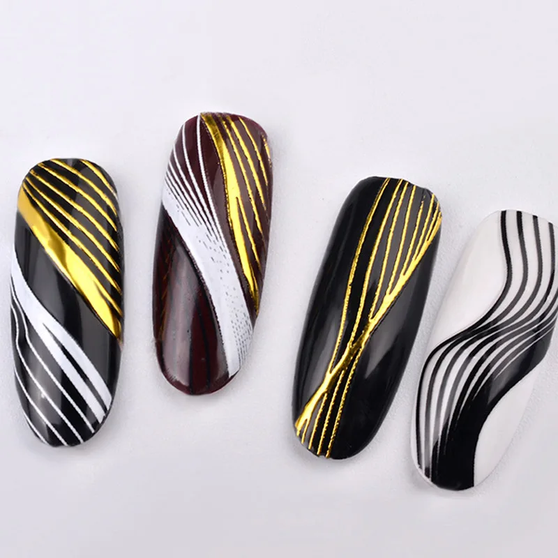 

2pcs Wave Strip Pattern 3D Nail Sticker Metal Lines Adhesive Sticker Manicure Nail Art Decorations Nail Art Design Nail Decal