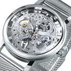 Часы наручные WINNER мужскиеженские механические, брендовые Роскошные с серебристым сетчатым браслетом, подарок для пар, повседневные