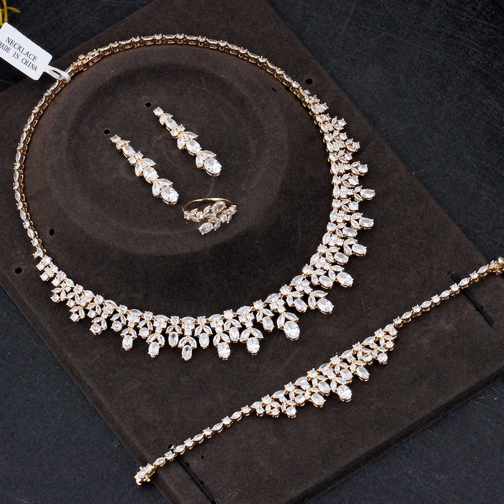 

Beautiful Bridal Wedding Jewelry Sets Sparkling Cubic Zirconia Necklace Earring 4 PCS For Party High Quality Birthday Gift