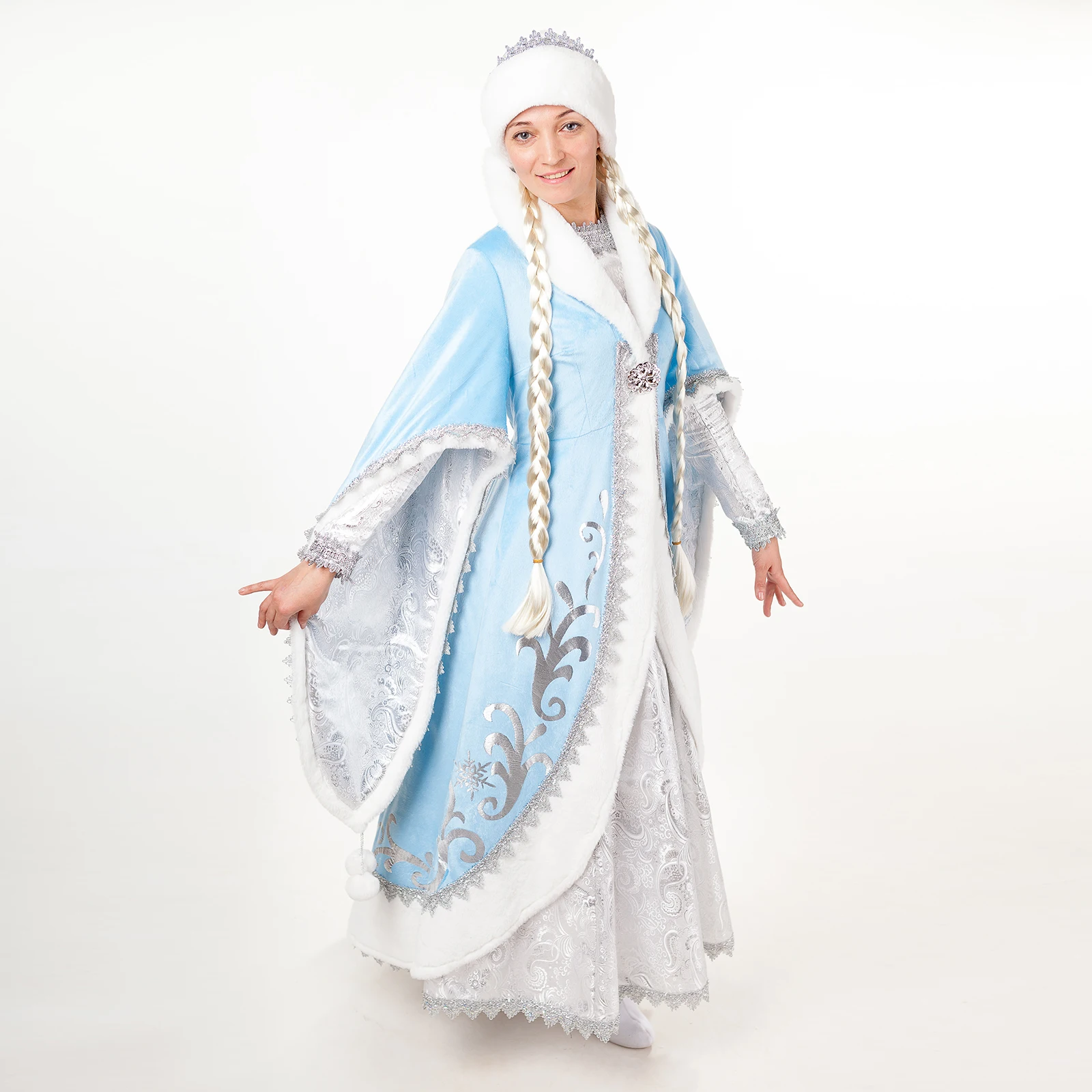 Костюм Снегурочки премиум класса с платьем и подъюбником плюш размер 46-48 |