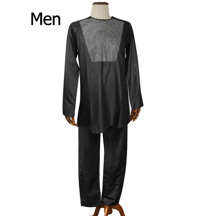 men black H& D африканская пара одежды костюмы Длинные платья для женщин африканские мужчины Дашики рубашка брюки набор новая одежда с сияющими камнями - Цвет: men black