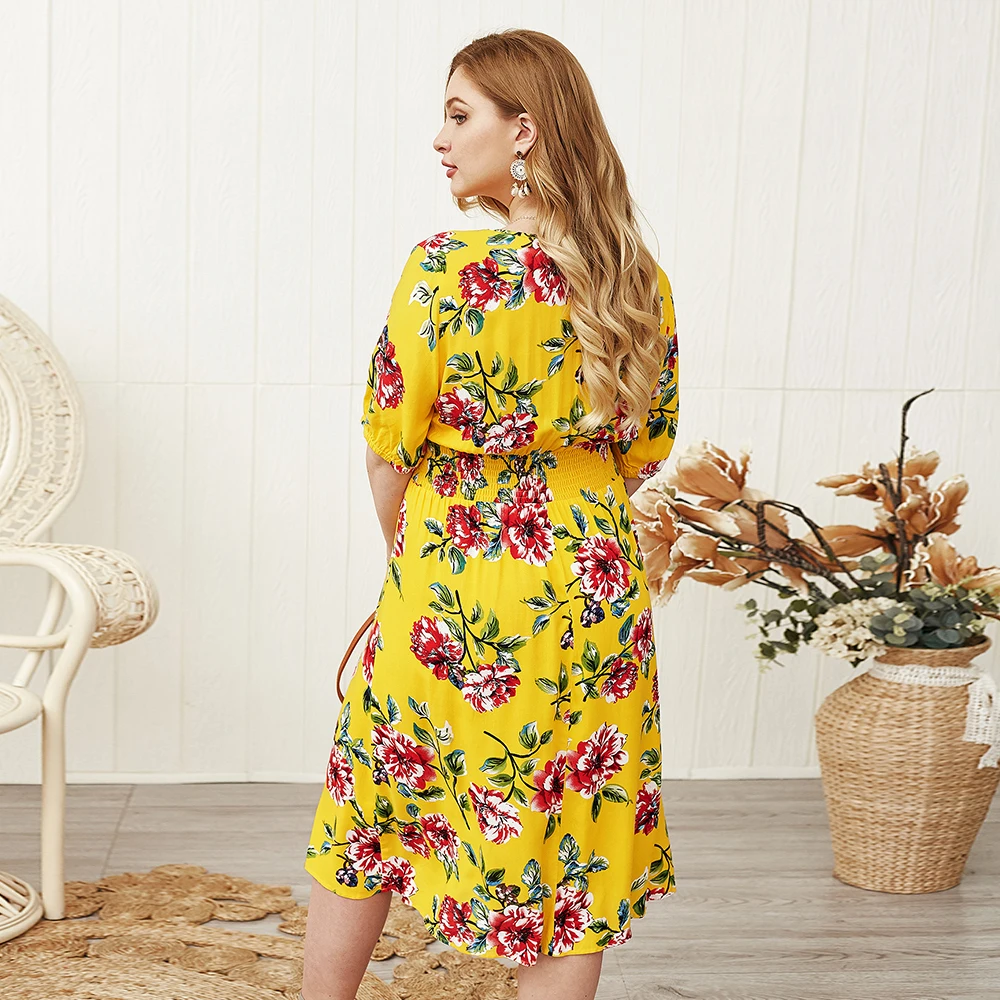 Женские летние платья размера плюс с коротким рукавом сексуальное богемное