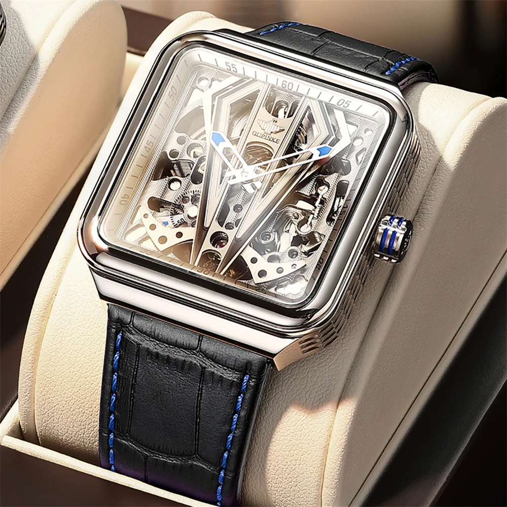 

OUPINKE Men Mechanical Watch Sapphire Glass Water Resistant Automatic Pilot Watches Hollow Popular Design Wristwatches for Man