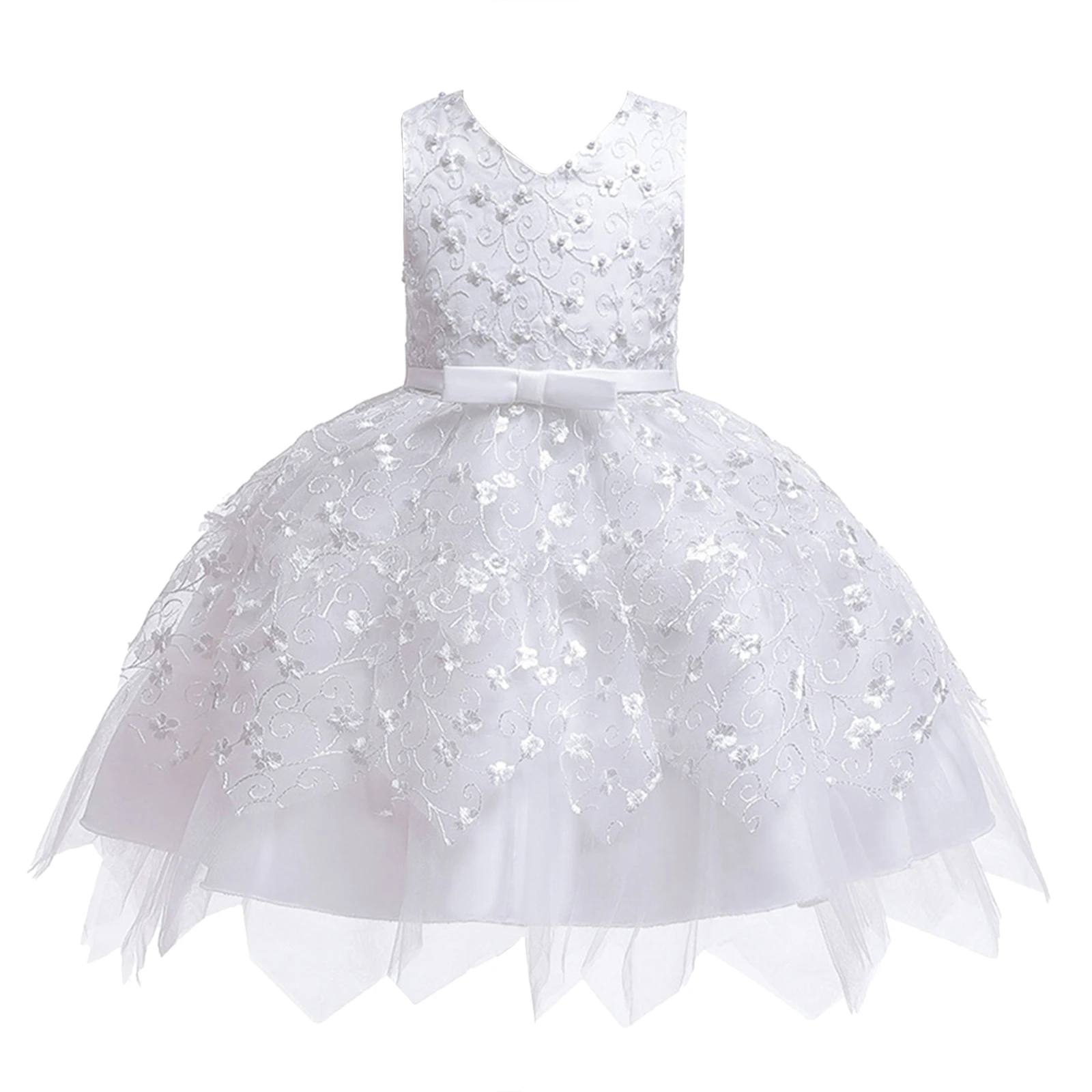 

Princess Girls Dress Lace Floral Embroidered Summer Girl's Dress Birthday Party Elegant Wear First Communion Dress Kids Vestidos