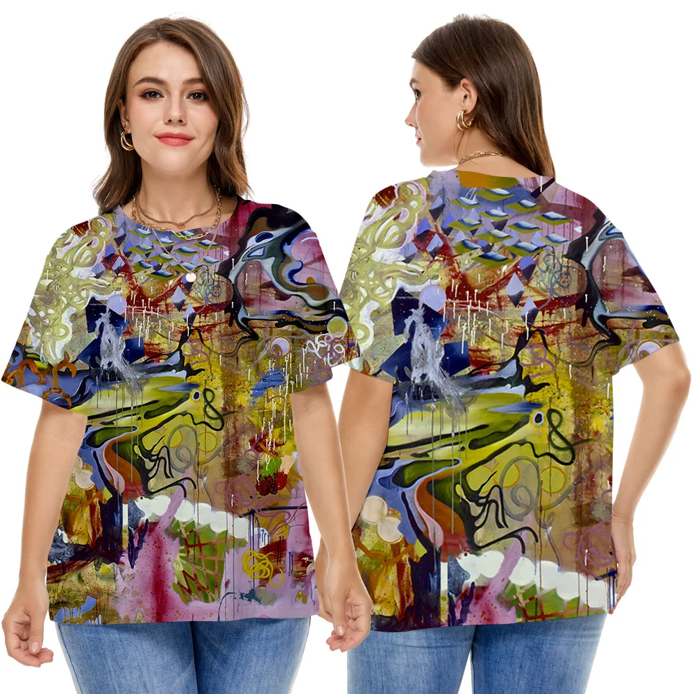 

Футболка женская свободного покроя с круглым вырезом и коротким рукавом