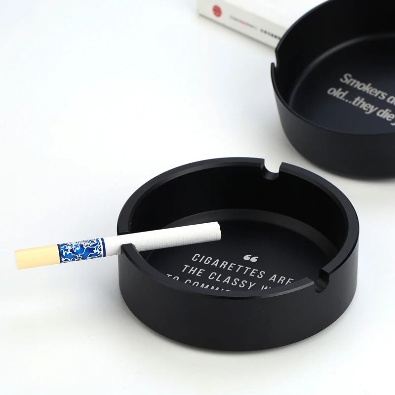 Пепельница круглая из нержавеющей стали алюминий металл черный матовый сигареты