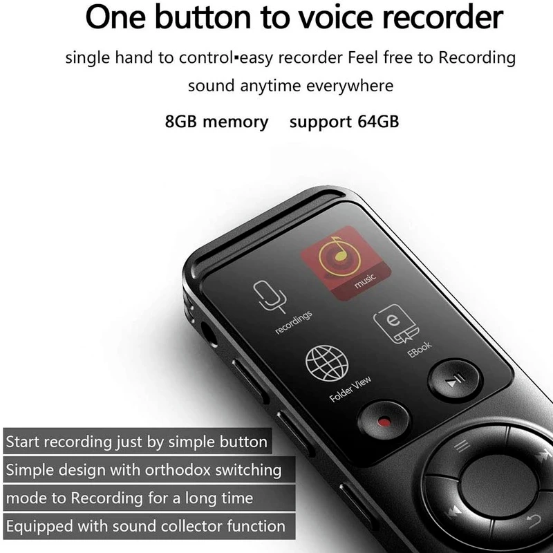 

8 GB Vocale Digitale di Memoria USB 1536kbps Design a Specchio Pieno Registratore HD con Lettore MP3 Microfono Incorporato