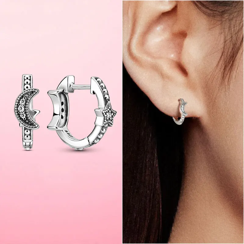 

2021 New Sterling Silver 925 Earring Stars And Moon Earrings For Women Making Jewelry Gift Wedding Party Engagement