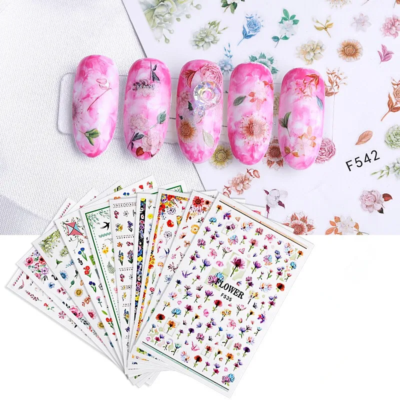 

Watercolor Floral Flower Sticker Nail Decal Set Swan Design Gel Manicure Decor Transfer Nail Art Decorations Water Slider Foil