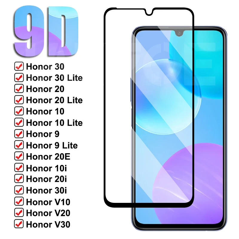9D полное Защитное стекло для Honor 30 20 Lite 10i 20i 30i 20E защита экрана на 10 9 V30 V20 V10