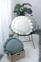 2021 ins cute sunflower throw pillow tassel pompom knitted round cushion beige home decor sofa pillows hand rest seat cushions