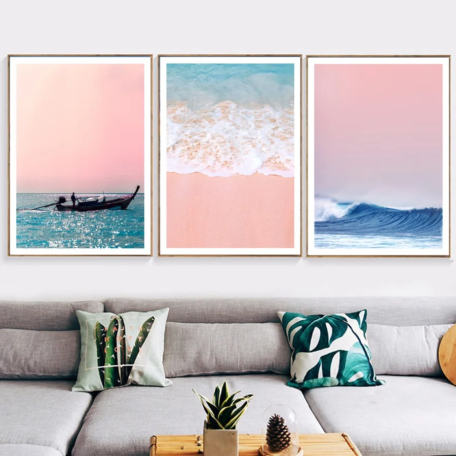 

Nordic Poster Pineapple Beach Ship Sea Landscape Canvas Painting Print Wall Pictures Wall Art for Living Room Modern Home Decor