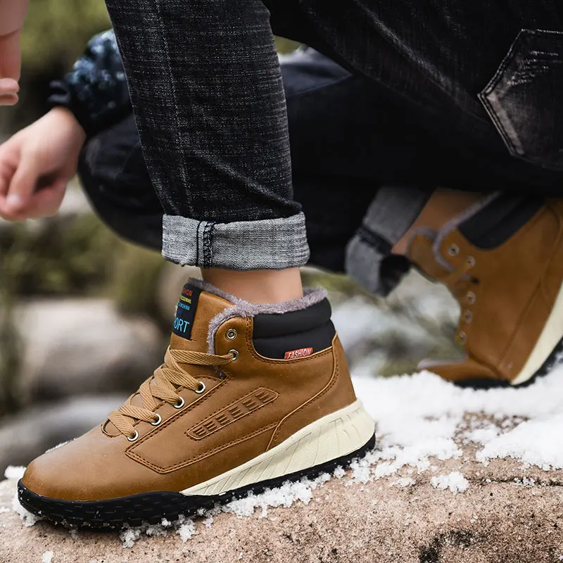 Men Boots Winter Shoes Plus Size 39-48 Warm Ankle Botas Hombre Leather Plush Sneakers Mens | Обувь