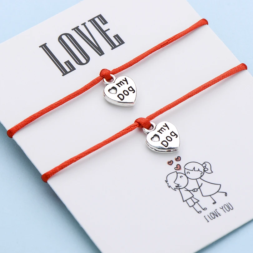 Женский и мужской браслет IYOE 2 шт./компл. с надписью Love Wish Card My Dog винтажный подарок