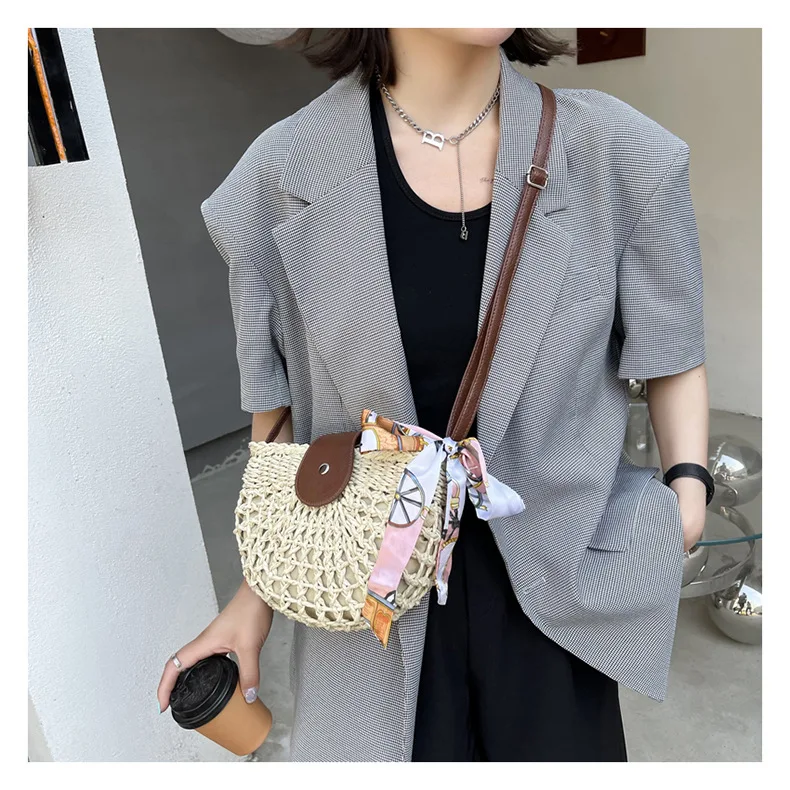 2021 trend knitting ladies straw bag Crossbody Women's white Fashion brand small high quality summer |