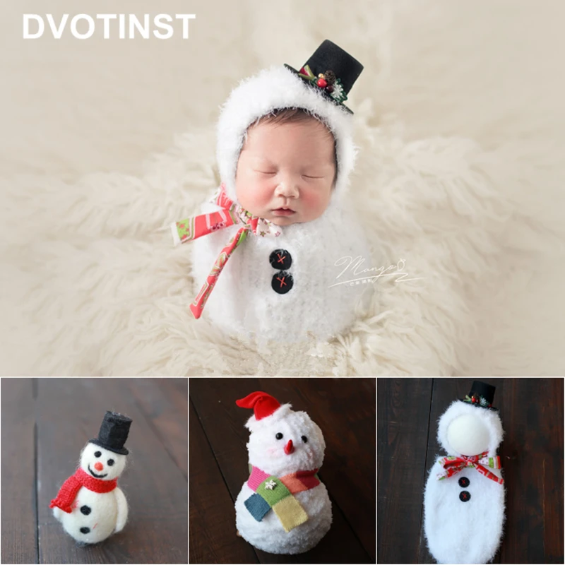 Dvotinst Newborn Baby Photography Props Soft Christmas Snowman Hat Sleeping Bag Fotografia Accessories Studio Shoots Photo Props