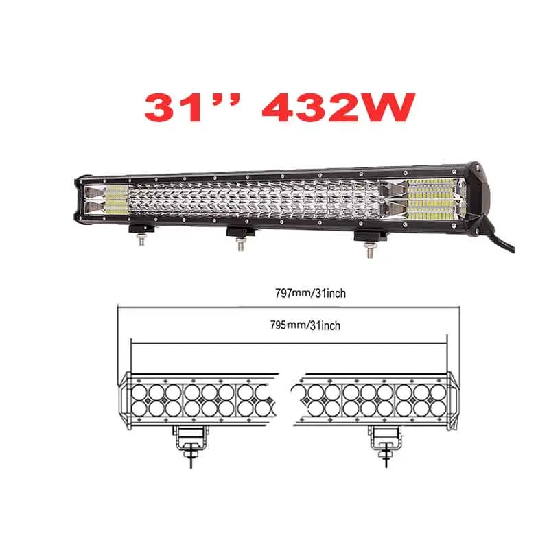31inch 432w 1" 17" 20''2" 28" 3" 7D светодиодный светильник Бар Offroad 288 Вт 324 комбо луч светодиодный фар дальнего света 12v 24v для грузовиков, внедорожников, квадроциклов, наводненных 4WD 4x4 - Цвет: 31inch 432w