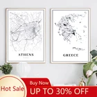 Дорожная карта Греции плакат черно-белый плакат Карта города Афины холст живопись путешествия плакаты настенное искусство картины офисная комната De