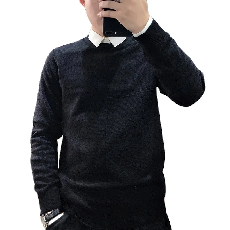 

New Autumn And Winter Round Neck Pullover Korean Solid Color Men's Casual Business Soft Warm Long Sleeve Plus Sizes Sweater