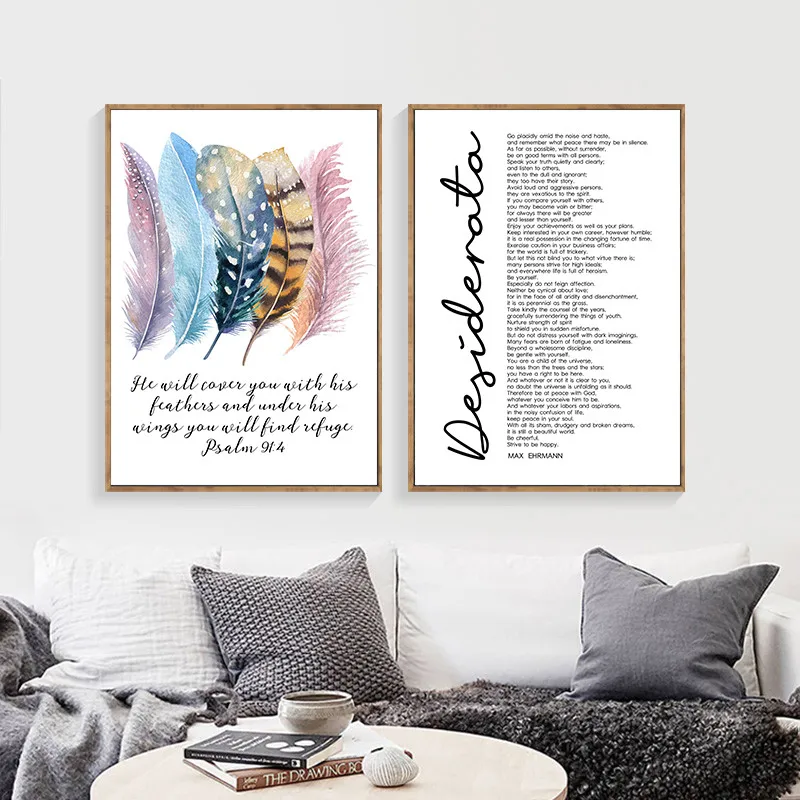 Минималистичные птицы перья Писание христианские цитаты Холст Картина
