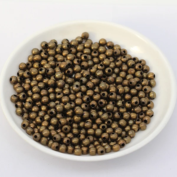 200 шт. 2/3/4/5/6/8 мм цвета: золотистый, Серебристый покрытием DIY Beadling ювелирных изделий для Цепочки и ожерелья браслета круглый шар бусины металлические бусины - Цвет: Antique bronze