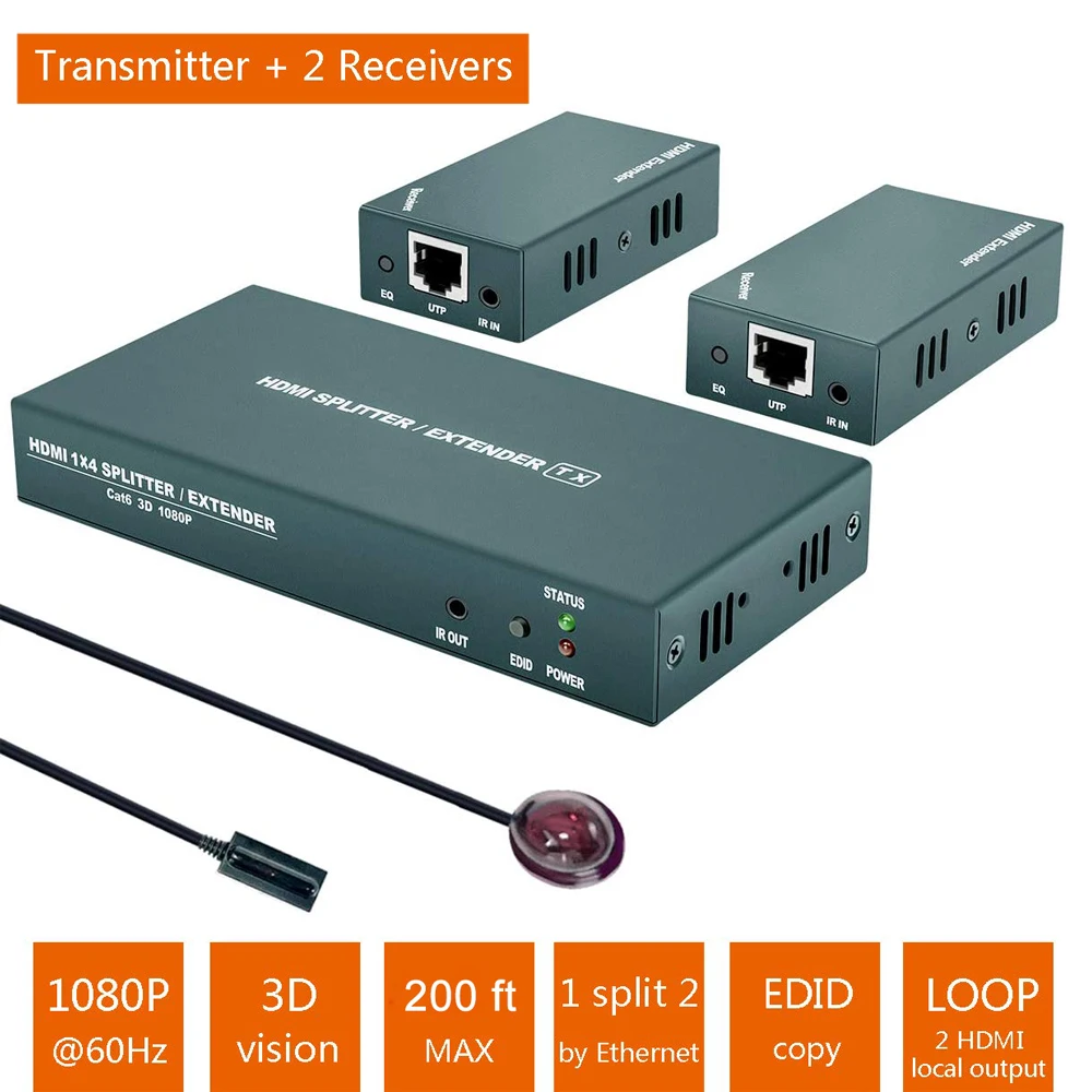 

2023 Best 1x2 HDMI Splitter Extender 60m 1x4 HDMI UTP Extender Cat5e Cat6 1080P RJ45 HDMI Splitter extensor Transmitter Receiver