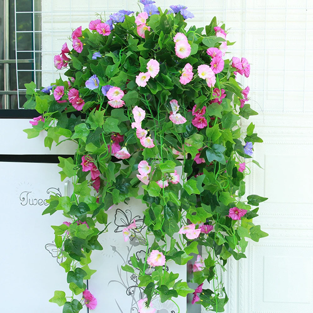 

Artificial Flower Rattan Fake Plant Vine Decoration Wall Hanging Morning Glory Basket Flower Petunia Artificial Orchid Decor
